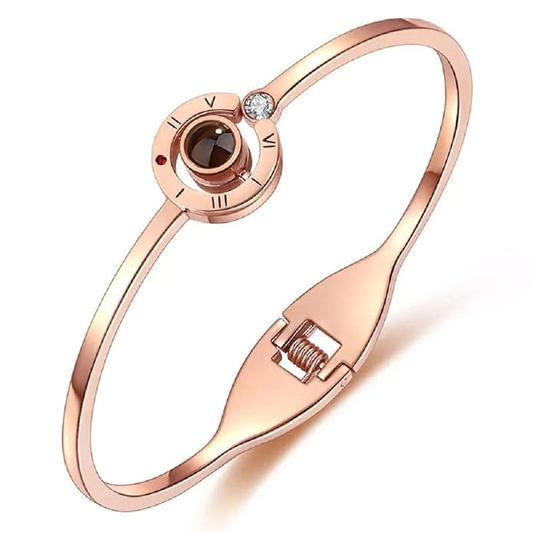 Clover Charm Jewelry, Open Alloy Bangle, Rose Gold Bracelet - available at Sparq Mart