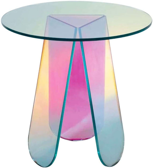 Iridescent Glass End Table, Modern Accent Table, Rainbow Color Side Table - available at Sparq Mart