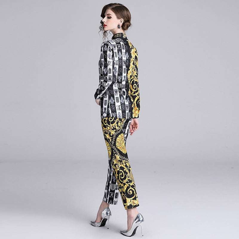 Barak print suit, lapel fashion set, long sleeve outfit - available at Sparq Mart