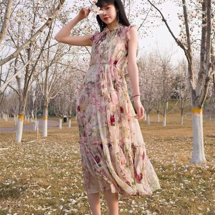 Butterfly Dress, Garden Print Dress, Silk Crepe Dress - available at Sparq Mart