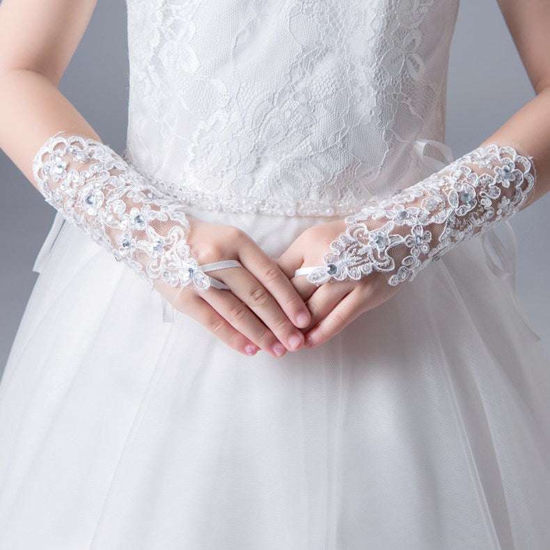 children's wedding gloves, fingerless gloves, Lace flower gloves - available at Sparq Mart