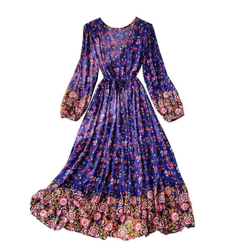 Bohemian Maxi Dress, Floral V-neck Dresses, Retro Swing Dress - available at Sparq Mart