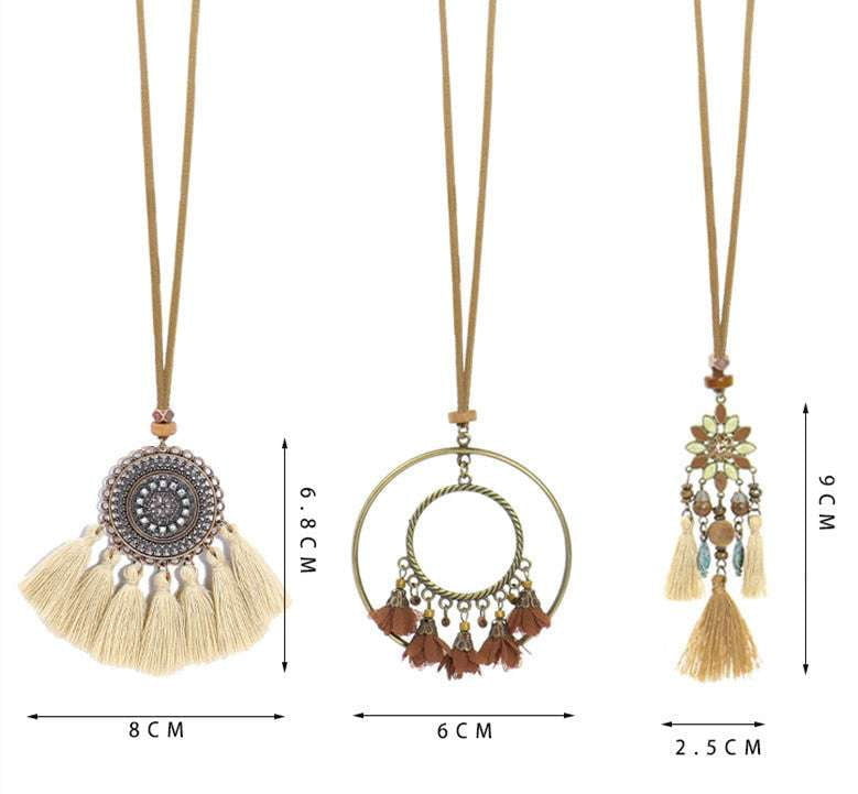 Bohemian Pendant Set, Ethnic Style Jewelry, Tassel Flower Necklace - available at Sparq Mart