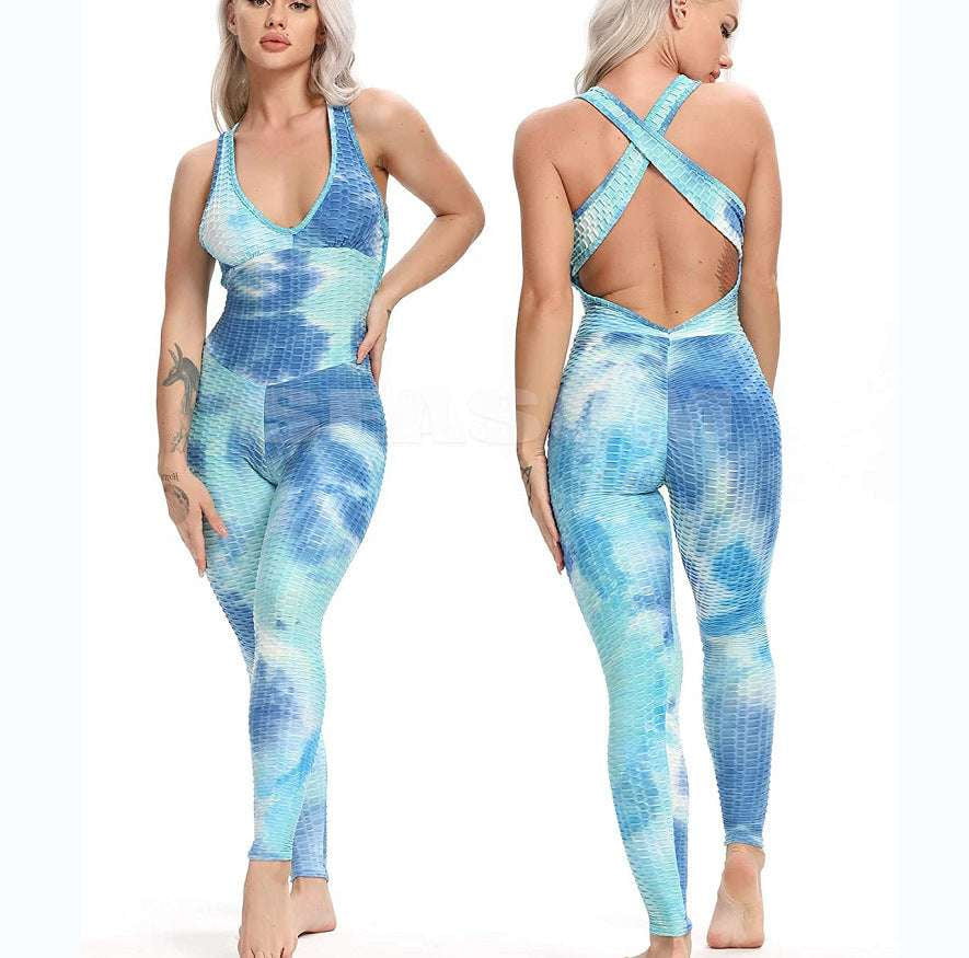 Fitness One-Piece Jumpsuit, Sports Bubble Jumpsuit, Tie-Dye Workout Bodysuit - available at Sparq Mart