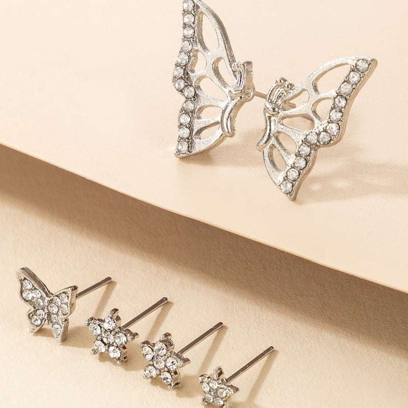 Personalized Earrings Gift, Silver Geometric Studs, Sparkling Butterfly Earrings - available at Sparq Mart