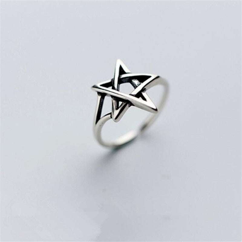 Adjustable Silver Ring, Retro Hollow Ring, Star Silver Ring - available at Sparq Mart