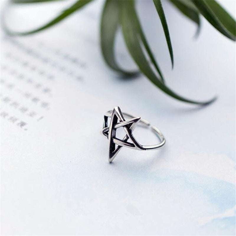 Adjustable Silver Ring, Retro Hollow Ring, Star Silver Ring - available at Sparq Mart