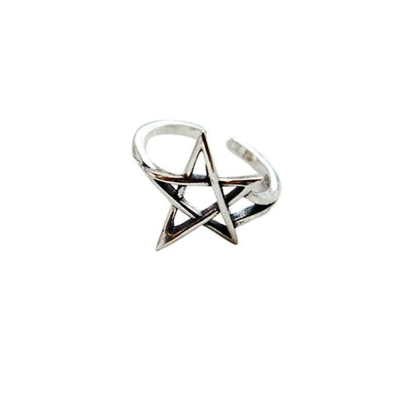 Adjustable Silver Ring, Retro Hollow Ring, Star Silver Ring - available at Sparq Mart