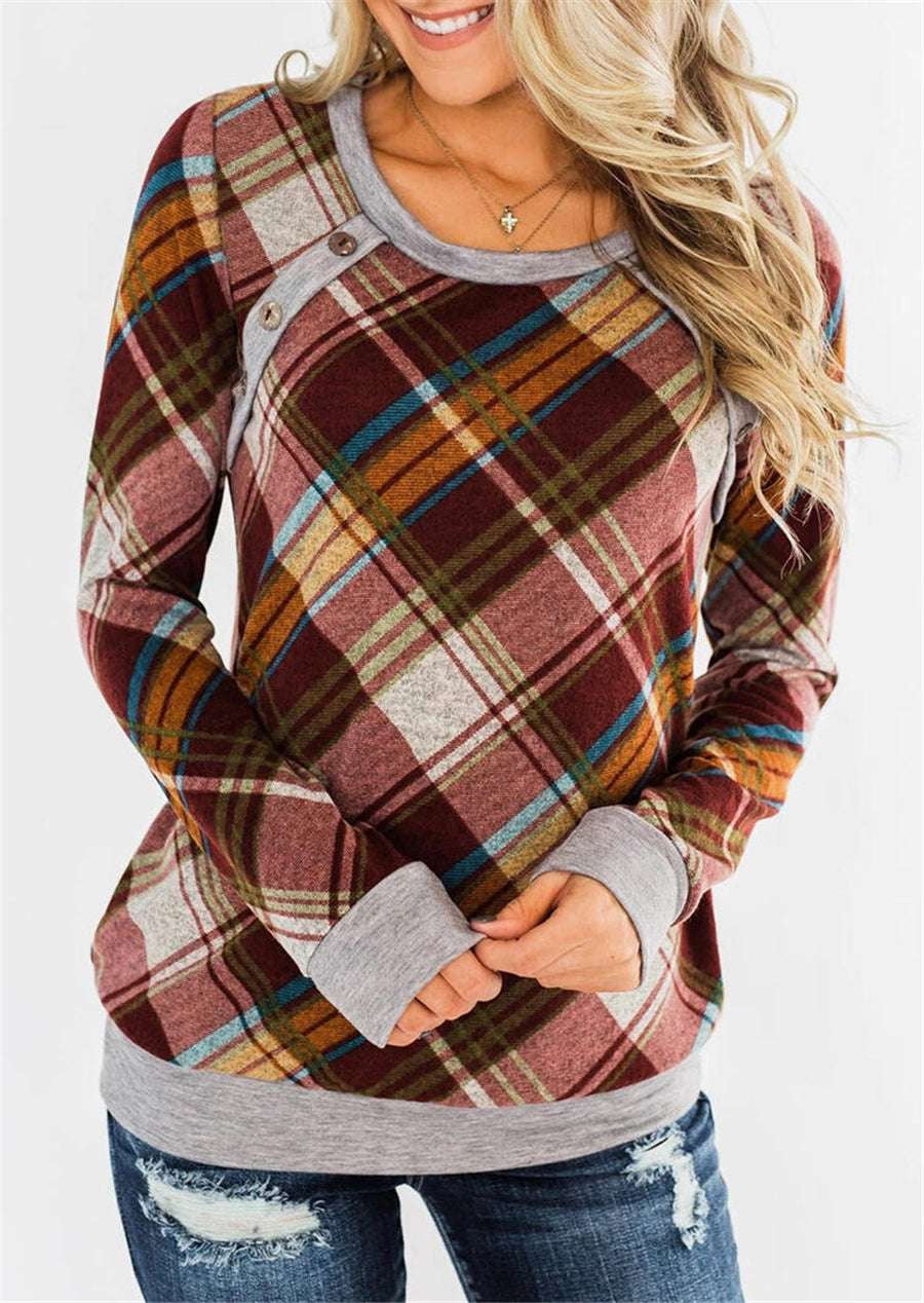 Casual Long Sleeve Sweatshirt, Cotton Blend Sweatshirt, Ladies Round Neck Top - available at Sparq Mart