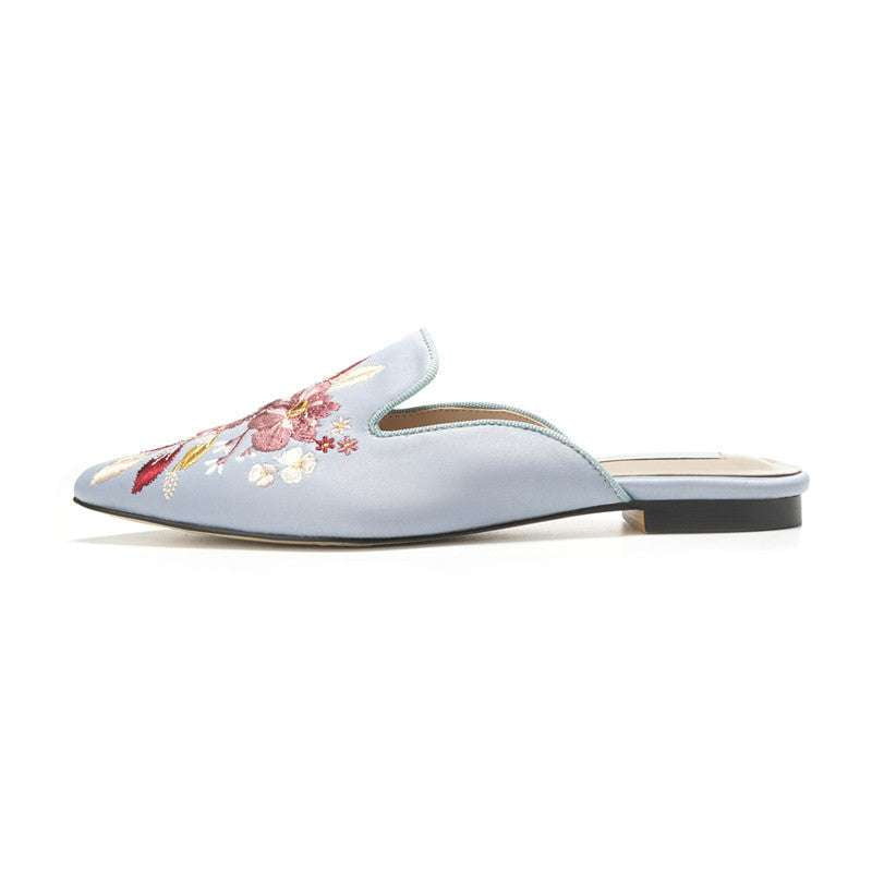 Comfortable Indoor Footwear, Embroidered Women's Slippers, Lazy Low Heel - available at Sparq Mart