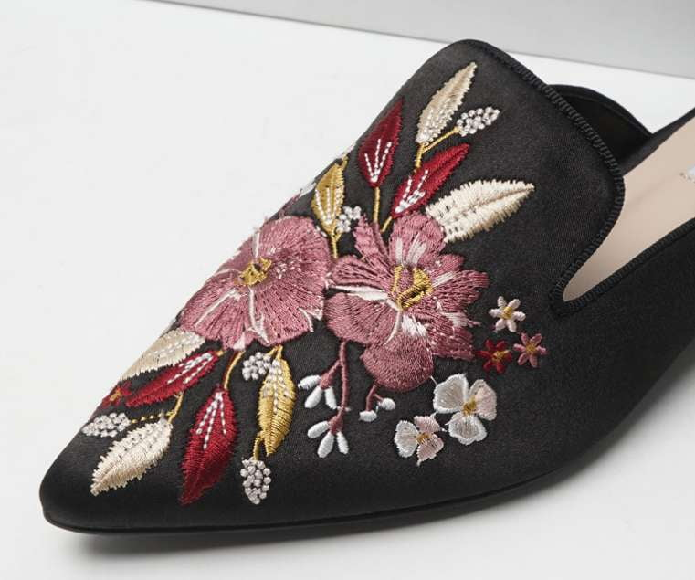 Comfortable Indoor Footwear, Embroidered Women's Slippers, Lazy Low Heel - available at Sparq Mart