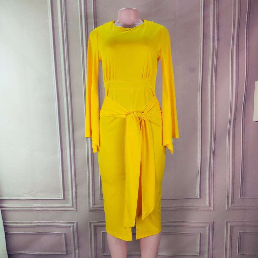 chic summer evening wear, flared-sleeve midi dress, high-waist zipper dress - available at Sparq Mart