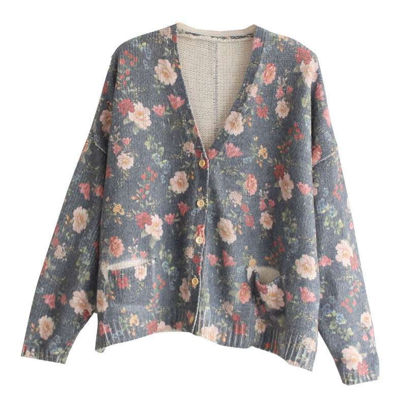 Long Sleeve Cardigan, Printed Knit Cardigan, V-neck Cardigan Sweater - available at Sparq Mart