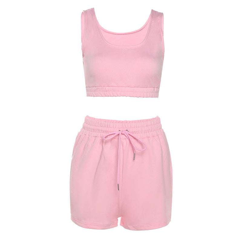 Lace-Up Shorts Casual, Sleeveless Top Fashion, Summer Two-Piece Women - available at Sparq Mart