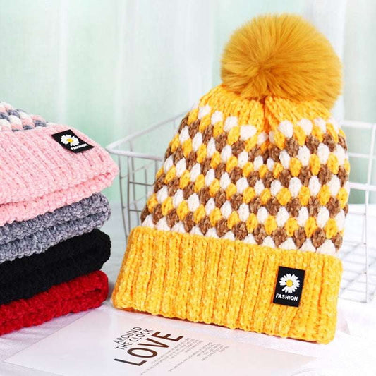 fashionable warm hat, knitted winter beanie, ladies cozy headwear - available at Sparq Mart