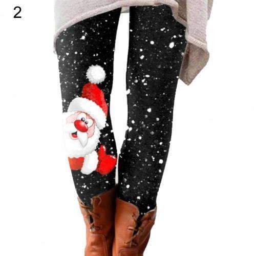 Christmas Print Leggings, Street Style Leggings, Women's Elastic Trousers - available at Sparq Mart