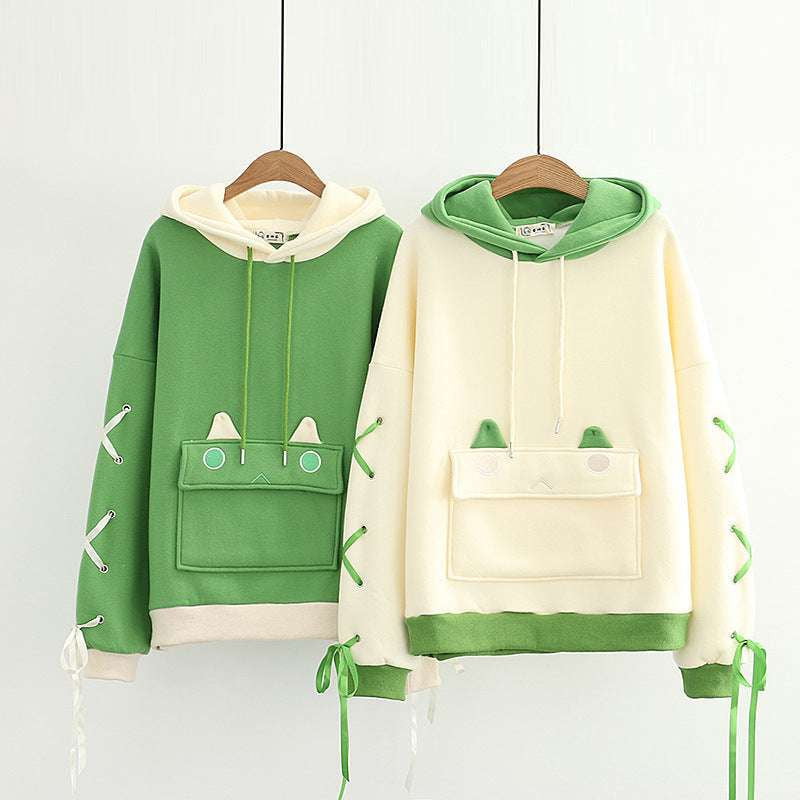 cartoon print sweater, comfortable cotton hoodie, trendy warm pullover - available at Sparq Mart