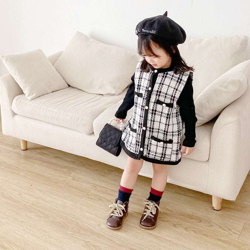 Cotton Vest Dress, Girls Knitted Outfit, Winter Woolen Dress - available at Sparq Mart