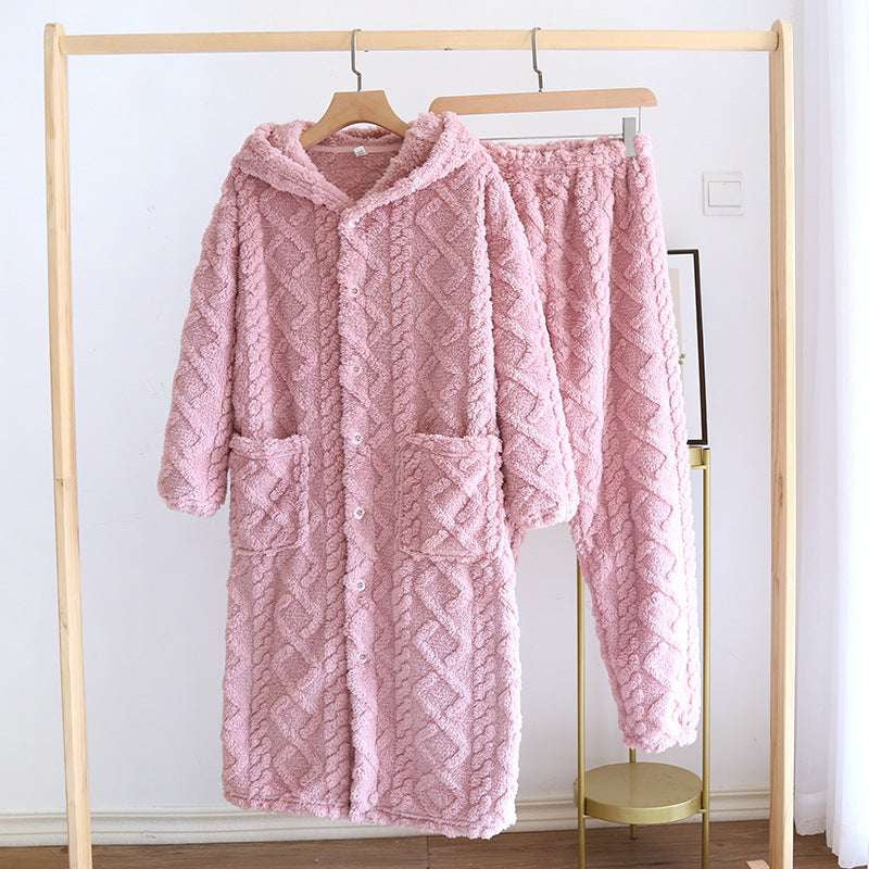 Cozy Homewear Outfit, Fleece Nightgown Set, Warm Loungewear Women - available at Sparq Mart