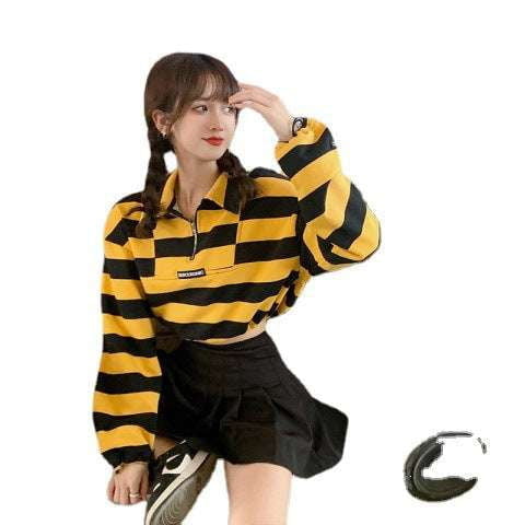 Casual Loose Sweatshirt, Fashionable Sweatshirt Outfit, Women's Striped Sweatshirt - available at Sparq Mart