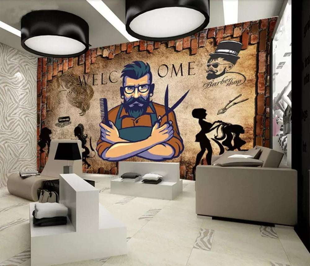 Barber Mural Wallpaper, Custom Salon Backdrop, Retro Salon Decor - available at Sparq Mart