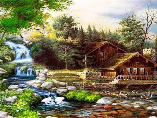 diamond embroidery art, DIY diamond kit, landscape painting mosaic - available at Sparq Mart