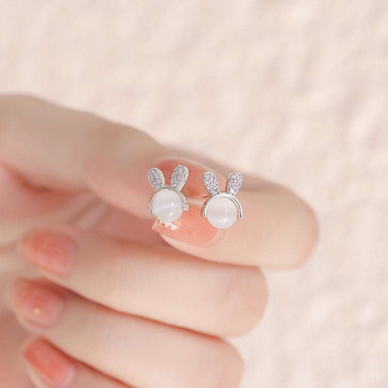 Korean Fashion Studs, Opal Rabbit Earrings, Trendy Animal Jewelry - available at Sparq Mart