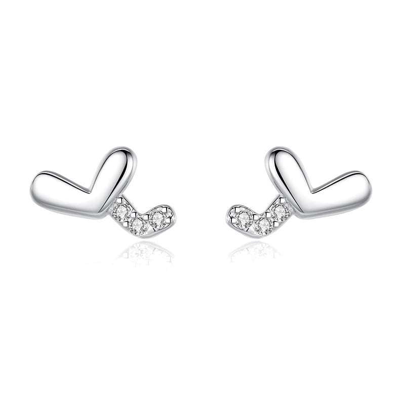 Diamond Heart Earrings, Heart Diamond Studs, Silver Stud Earrings - available at Sparq Mart