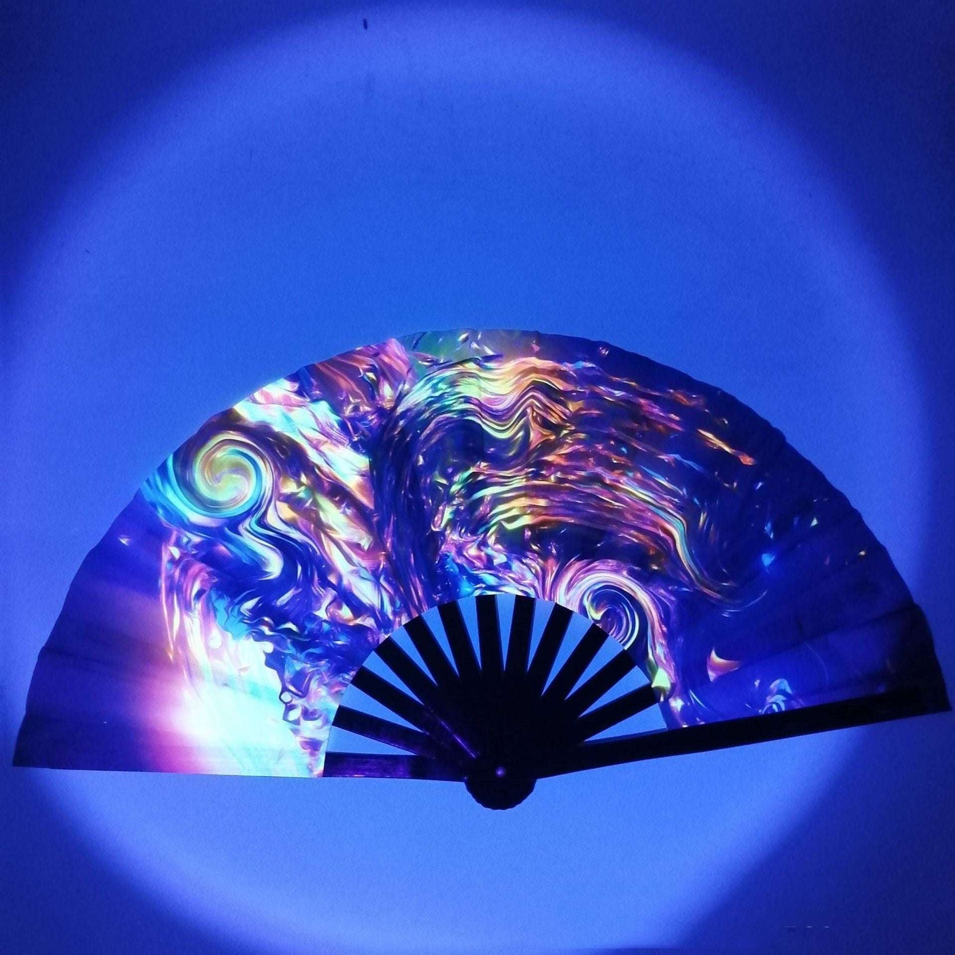 Bamboo Satin Fan, Elegant Party Accessory, UV Fluorescent Fan - available at Sparq Mart