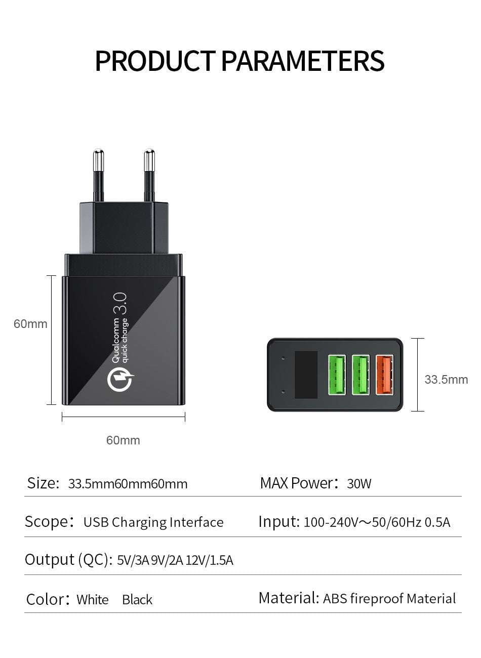 multi-plug USB charger, smartphone digital charger, USB charger display - available at Sparq Mart