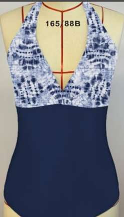 Adult Swimming Swimwear, Blue One-Piece Swimsuit, Women's Deep Collar Swimsuit - available at Sparq Mart