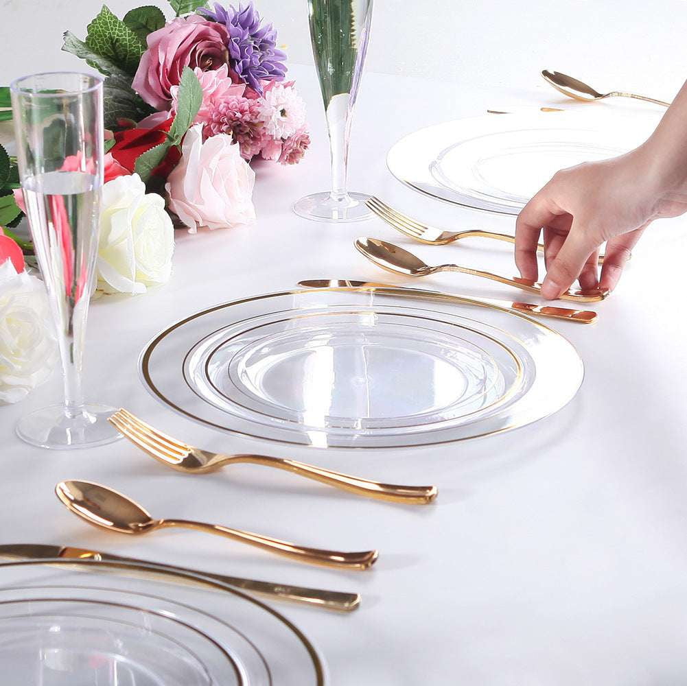 Disposable Gold Flatware, Elegant Party Cutlery, Premium Plastic Utensils - available at Sparq Mart