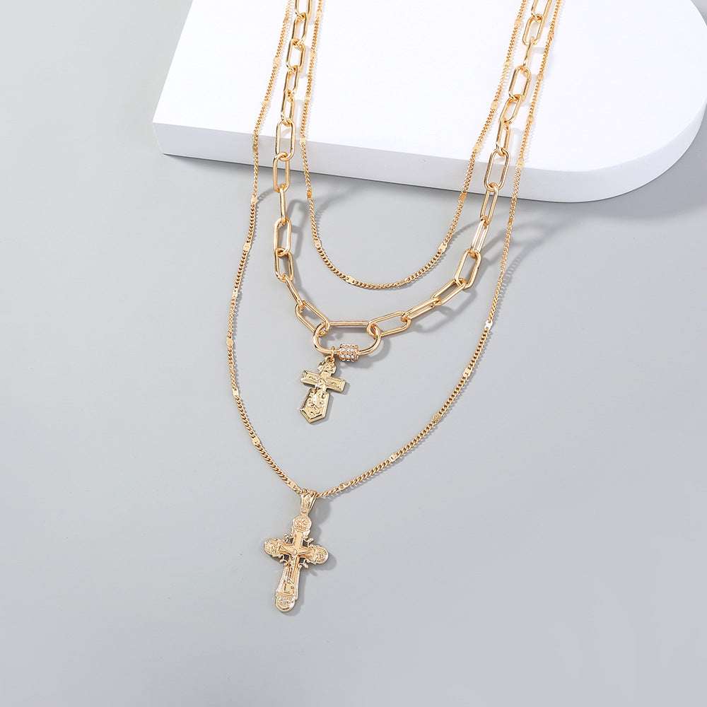 Cross Pendant Necklace, Double Cross Necklace, Pendant Necklace with Safety Clasp - available at Sparq Mart