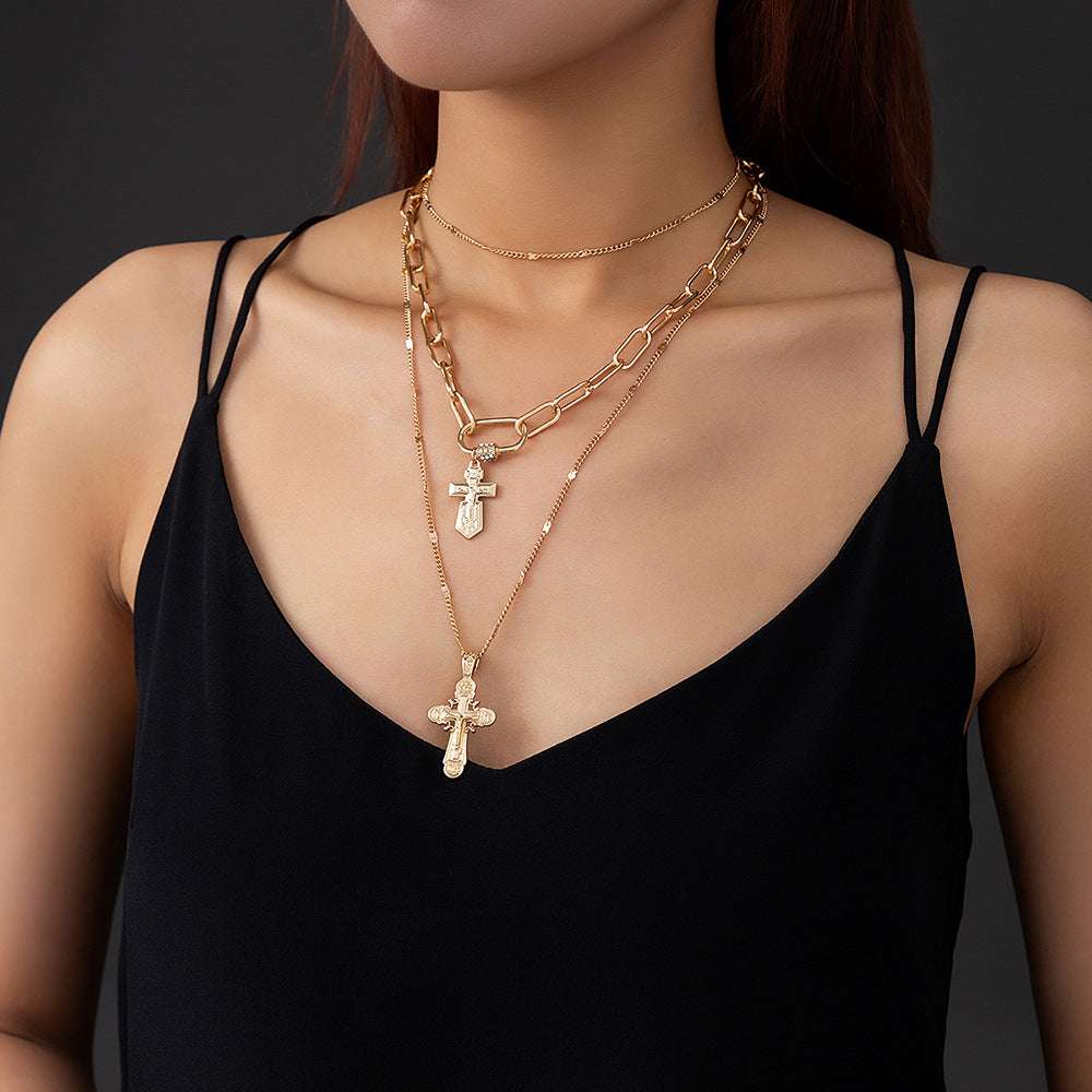 Cross Pendant Necklace, Double Cross Necklace, Pendant Necklace with Safety Clasp - available at Sparq Mart