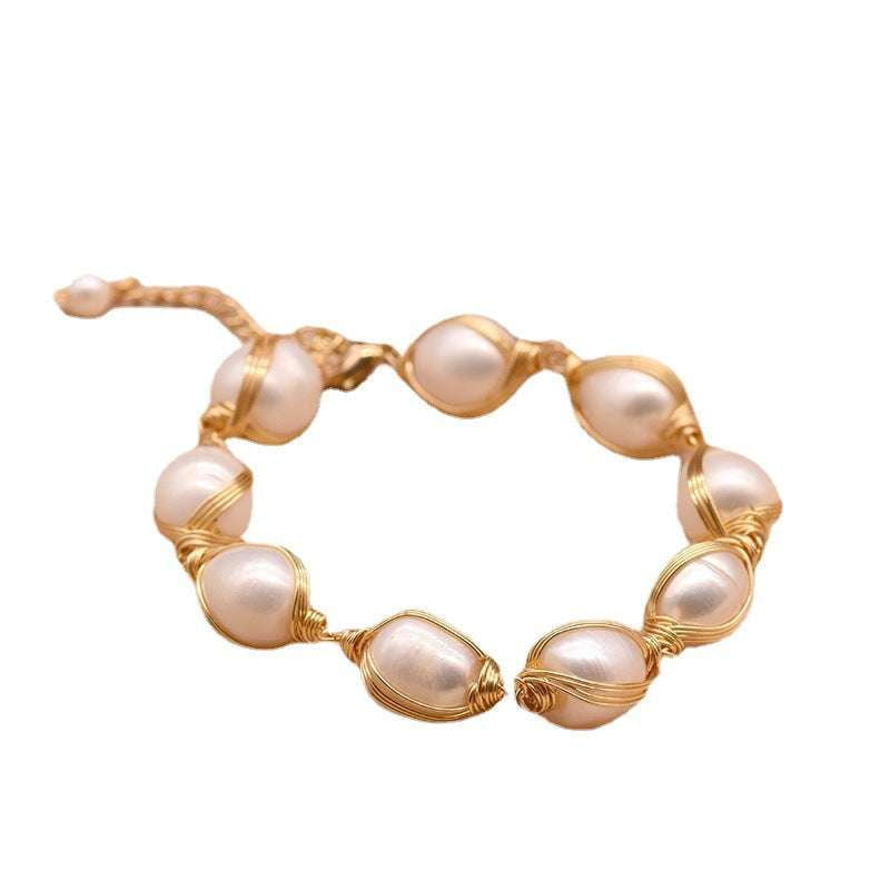 Elegant Female Bracelet, Freshwater Pearl Bracelet, Gold Pearl Bracelet - available at Sparq Mart