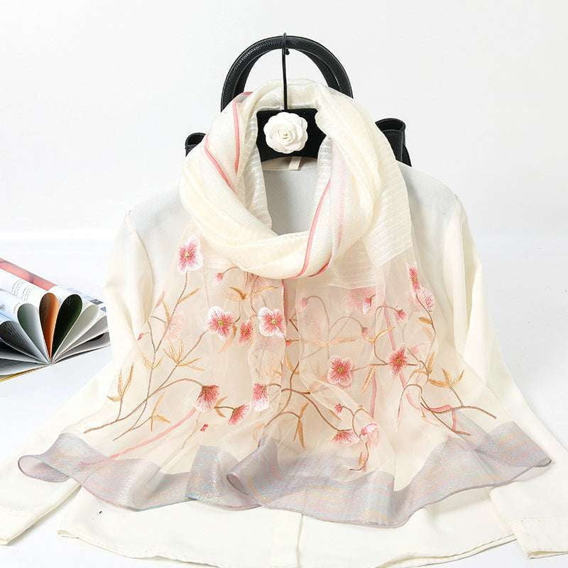 Elegant Ladies Shawl, Embroidered Cheongsam Shawl, Gold Silk Scarf - available at Sparq Mart