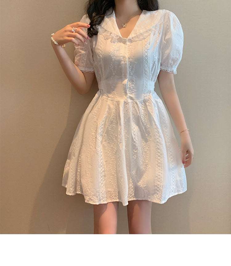 Elegant Lace Dress, White Doll Collar Dress, Women's Temperament Dress - available at Sparq Mart