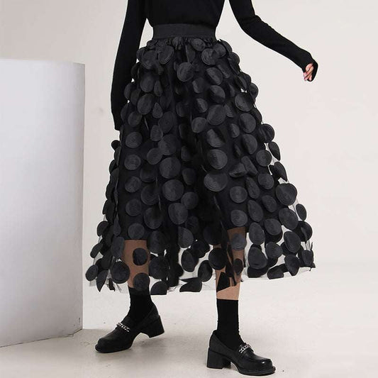 black skirt design, elegant polyester skirt, midi A-line skirt - available at Sparq Mart