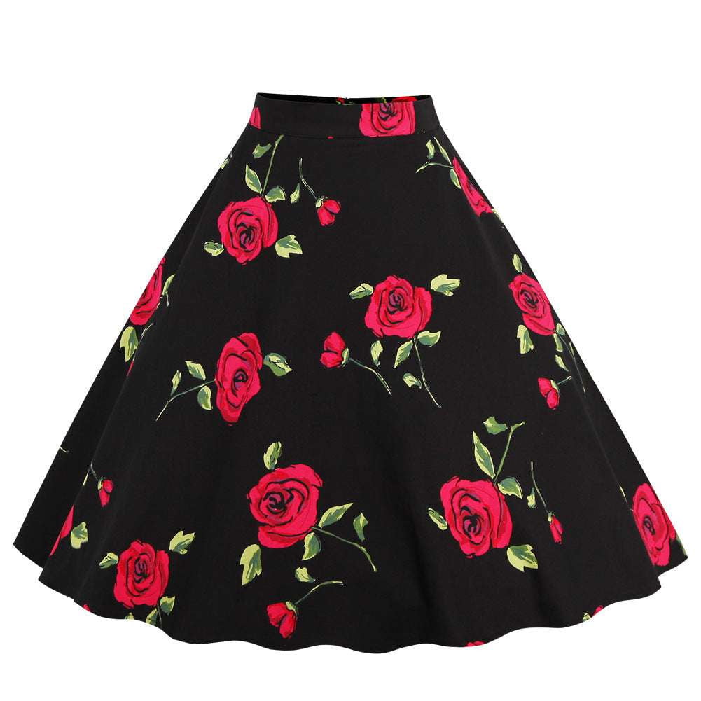 mid-length skirt fashion, vibrant printed skirt, waist-flattering swing skirt - available at Sparq Mart