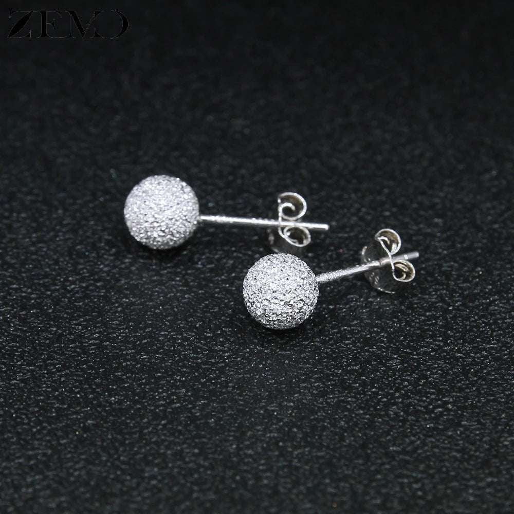 frost silver earrings, S925 frost studs, simple bean earrings - available at Sparq Mart