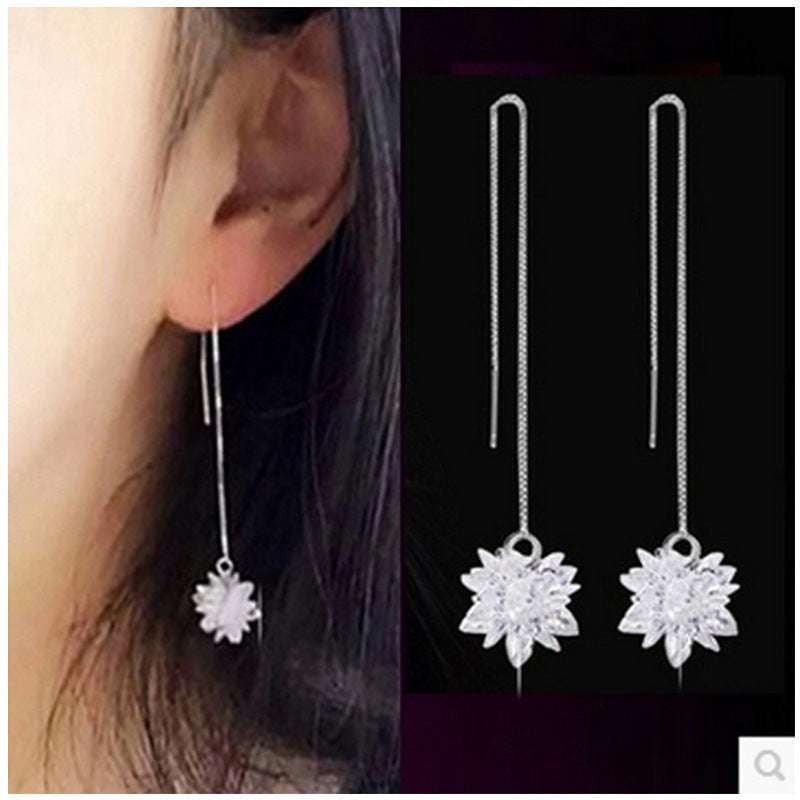 Elegant Ear Line, Flower Silver Earrings, Ice Flower Jewelry - available at Sparq Mart