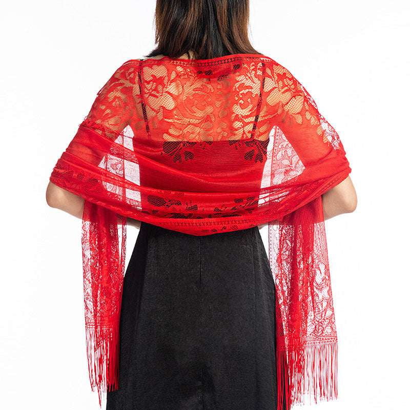 Bridesmaid Shawl Accessory, Elegant Lace Shawl, Evening Tassel Wrap - available at Sparq Mart