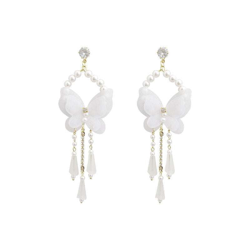 Butterfly Stud Earrings, Elegant Tassel Earrings, Fairy White Jewelry - available at Sparq Mart