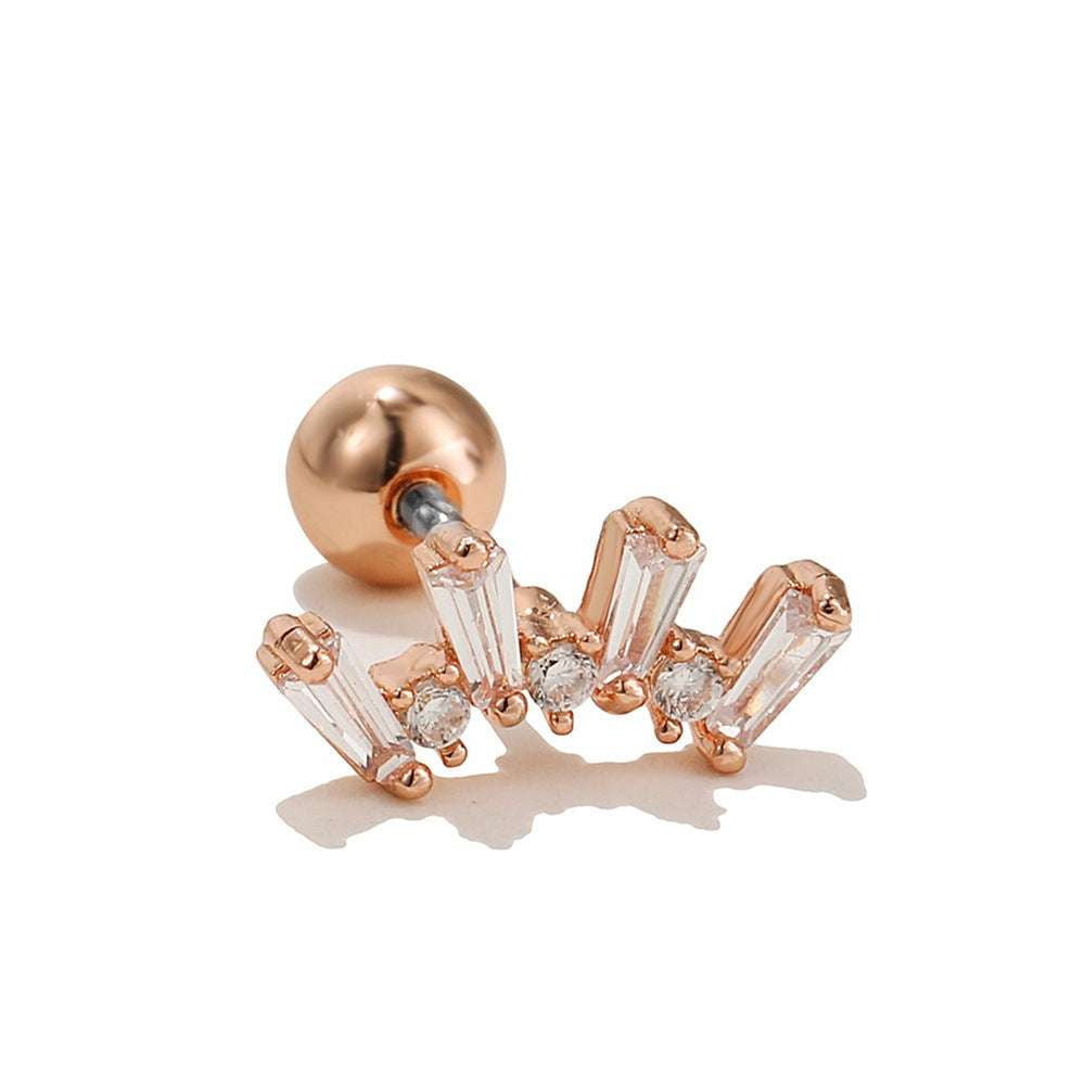 Moon Earrings Stainless, Rose Gold Studs, Zircon Screw Earrings - available at Sparq Mart