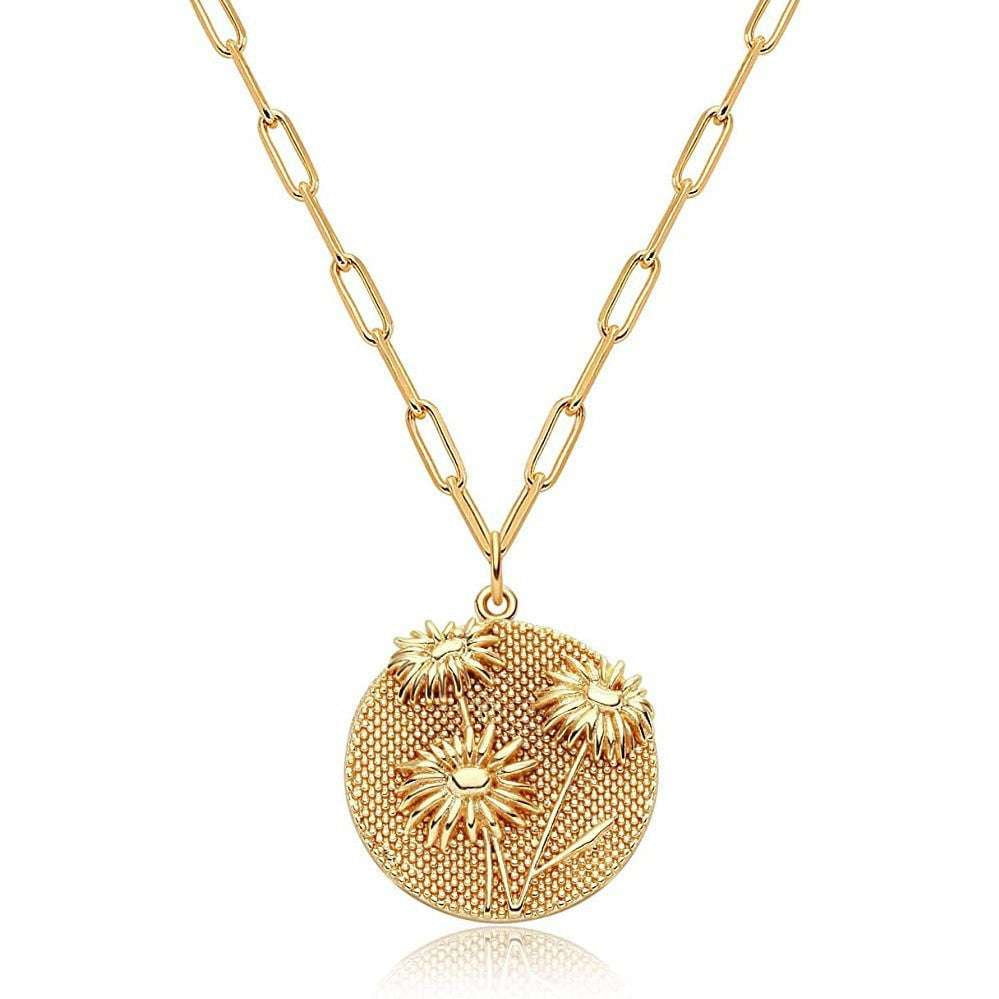 Embossed Pattern Jewelry, Gold Plated Necklace, Round Pendant Necklace - available at Sparq Mart