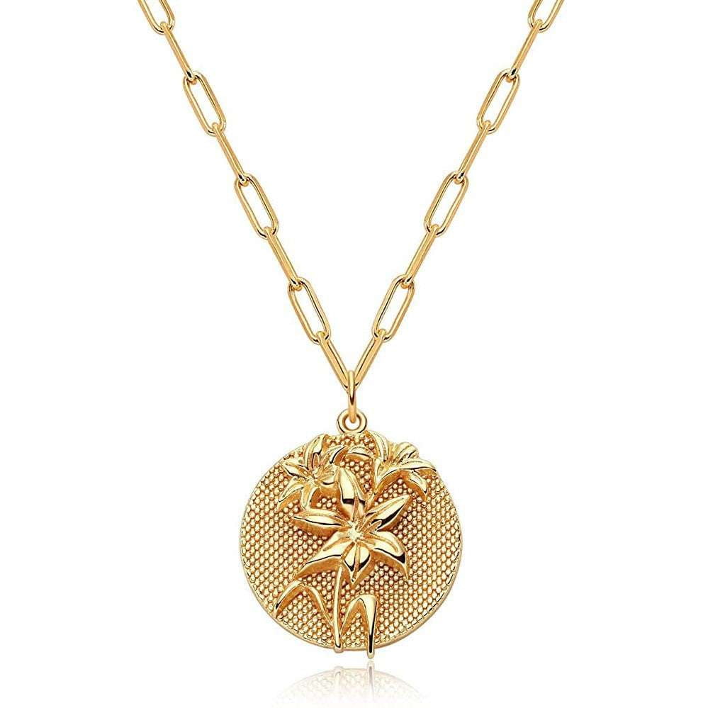 Embossed Pattern Jewelry, Gold Plated Necklace, Round Pendant Necklace - available at Sparq Mart