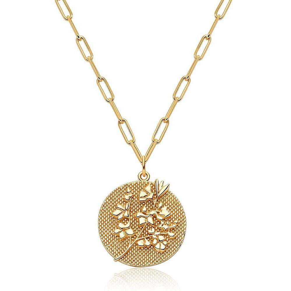 Embossed Pattern Jewelry, Gold Plated Necklace, Round Pendant Necklace - available at Sparq Mart