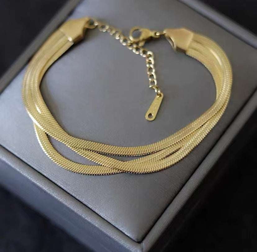 flat snake bracelet, layered chain accessory, titanium steel bracelet - available at Sparq Mart