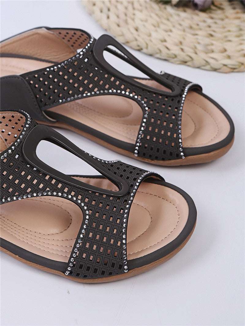 Elegant Hollow Slip-ons, Stylish Rhinestone Slippers, Trendy Casual Footwear - available at Sparq Mart