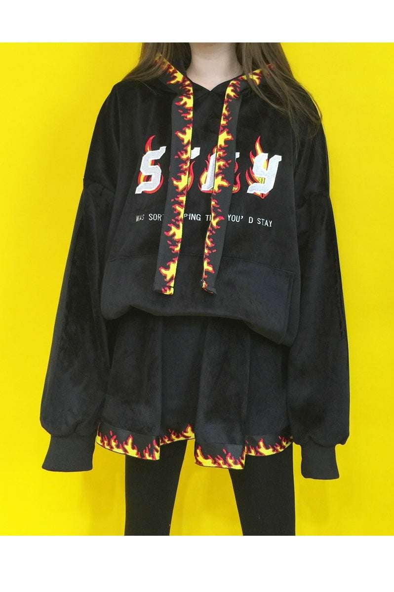 Embroidered Hoodie Dress, Flame Ribbon Hoodie, Street Style Hoodie - available at Sparq Mart